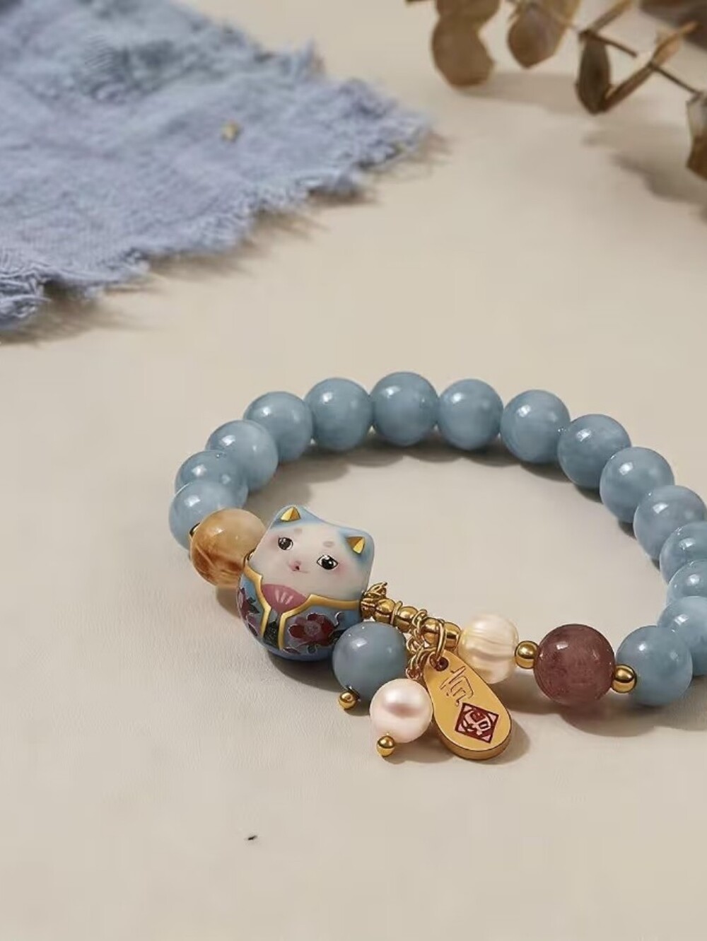 Crystal Beads Cat Bracelet